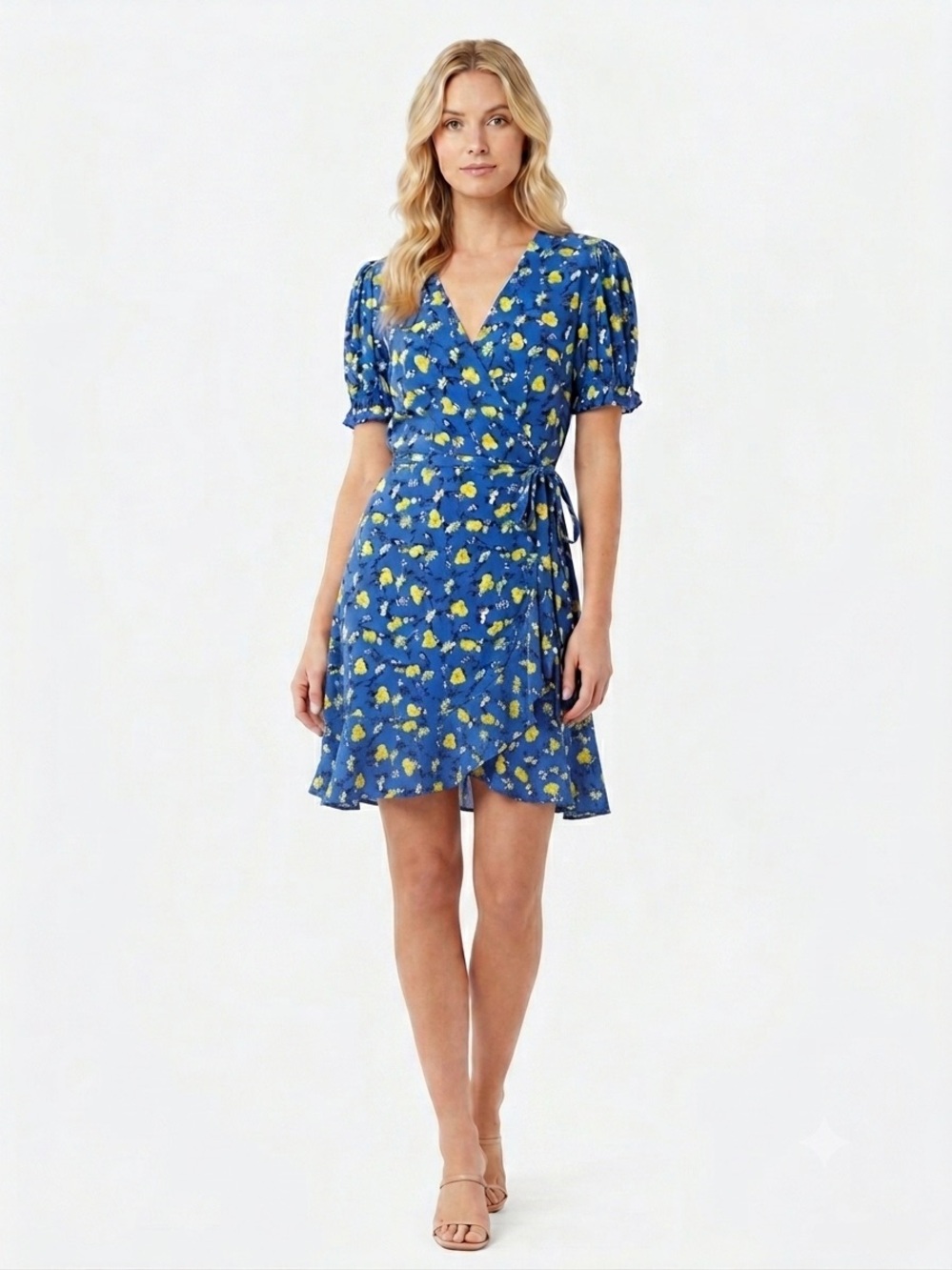 Diane von Furstenberg Emilia Wrap Dress Blue Yellow Floral M